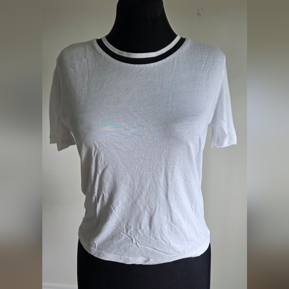 Zara Trafaluc Fitted  White Crop Short Sleeve Plain T-shirt S